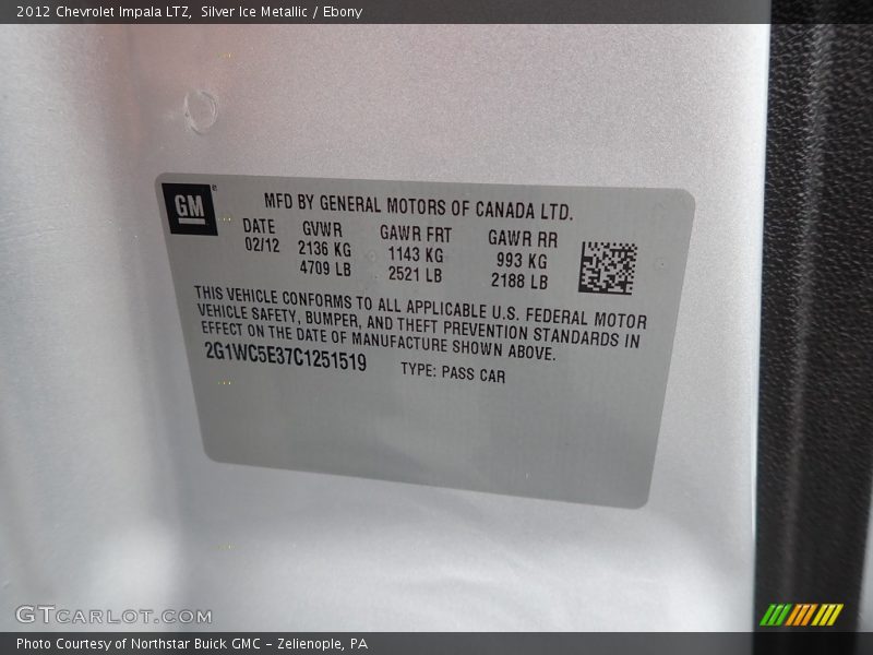 Silver Ice Metallic / Ebony 2012 Chevrolet Impala LTZ