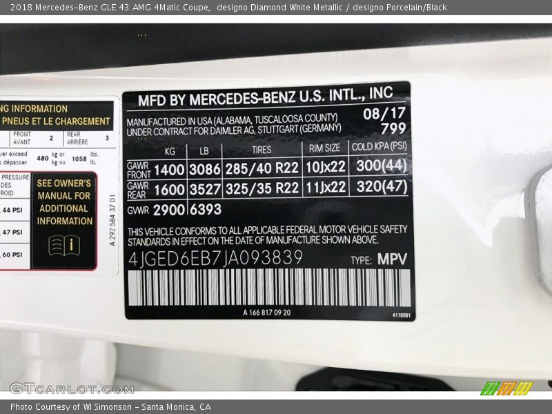 designo Diamond White Metallic / designo Porcelain/Black 2018 Mercedes-Benz GLE 43 AMG 4Matic Coupe