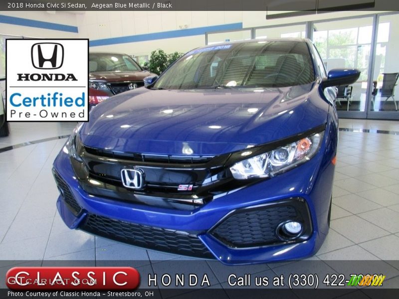 Aegean Blue Metallic / Black 2018 Honda Civic Si Sedan