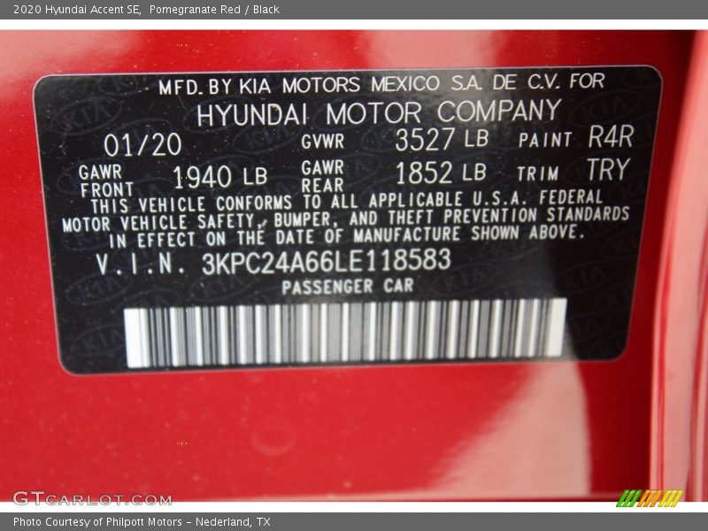 Pomegranate Red / Black 2020 Hyundai Accent SE