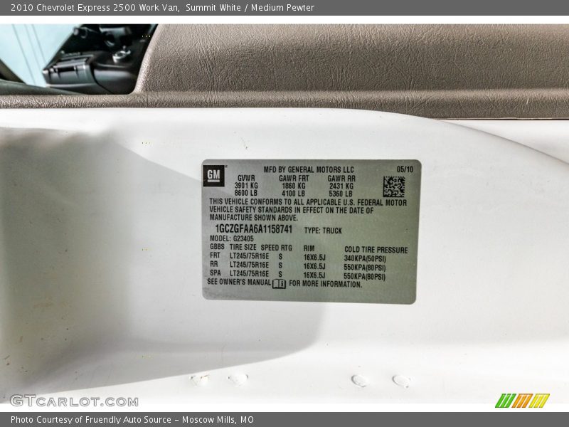 Summit White / Medium Pewter 2010 Chevrolet Express 2500 Work Van
