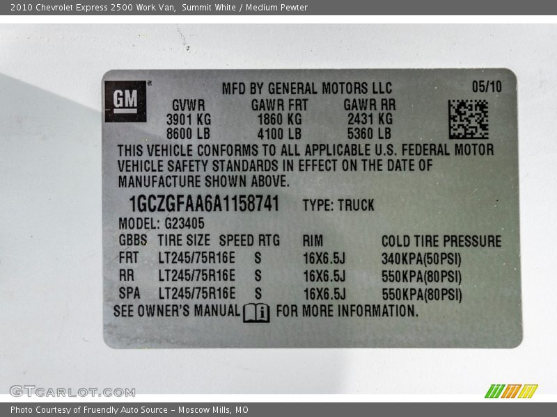 Summit White / Medium Pewter 2010 Chevrolet Express 2500 Work Van