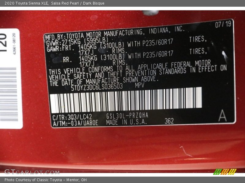 Salsa Red Pearl / Dark Bisque 2020 Toyota Sienna XLE