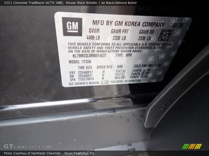 Mosaic Black Metallic / Jet Black/Almond Butter 2021 Chevrolet TrailBlazer ACTIV AWD