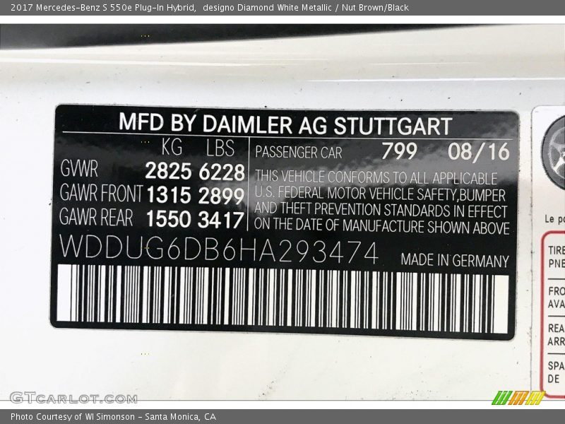 designo Diamond White Metallic / Nut Brown/Black 2017 Mercedes-Benz S 550e Plug-In Hybrid