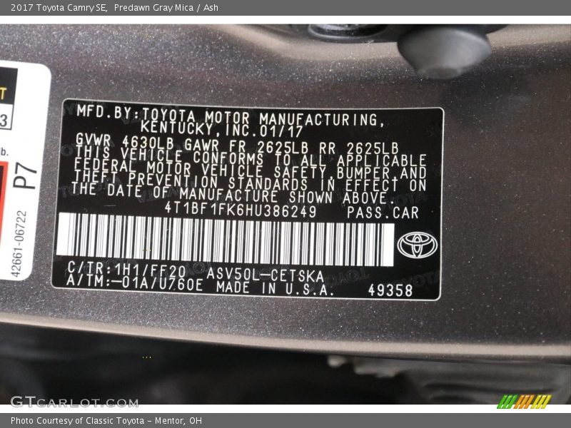 Predawn Gray Mica / Ash 2017 Toyota Camry SE