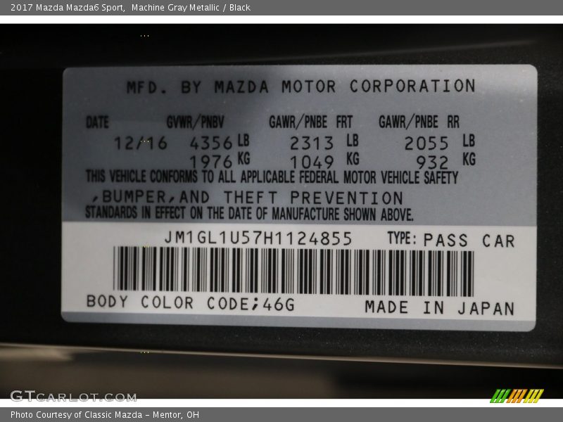 Machine Gray Metallic / Black 2017 Mazda Mazda6 Sport