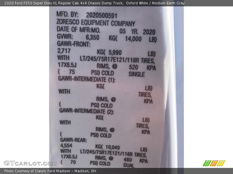 Oxford White / Medium Earth Gray 2020 Ford F350 Super Duty XL Regular Cab 4x4 Chassis Dump Truck