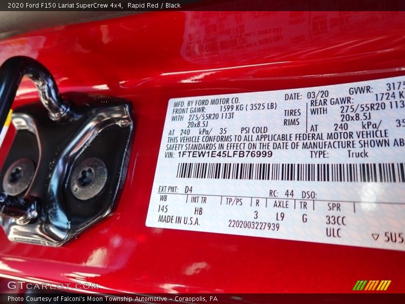 Rapid Red / Black 2020 Ford F150 Lariat SuperCrew 4x4