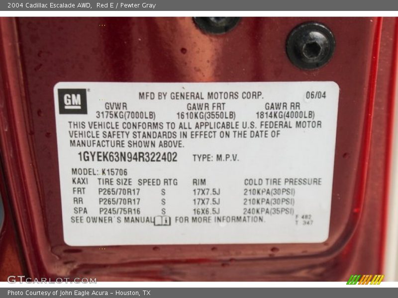 Red E / Pewter Gray 2004 Cadillac Escalade AWD