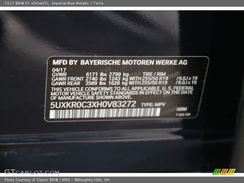 Imperial Blue Metallic / Terra 2017 BMW X5 xDrive35i