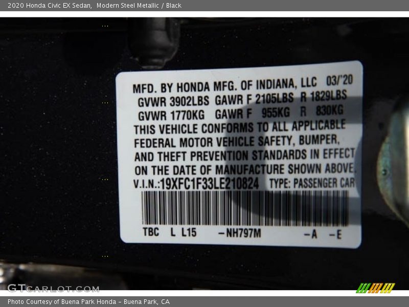 Modern Steel Metallic / Black 2020 Honda Civic EX Sedan