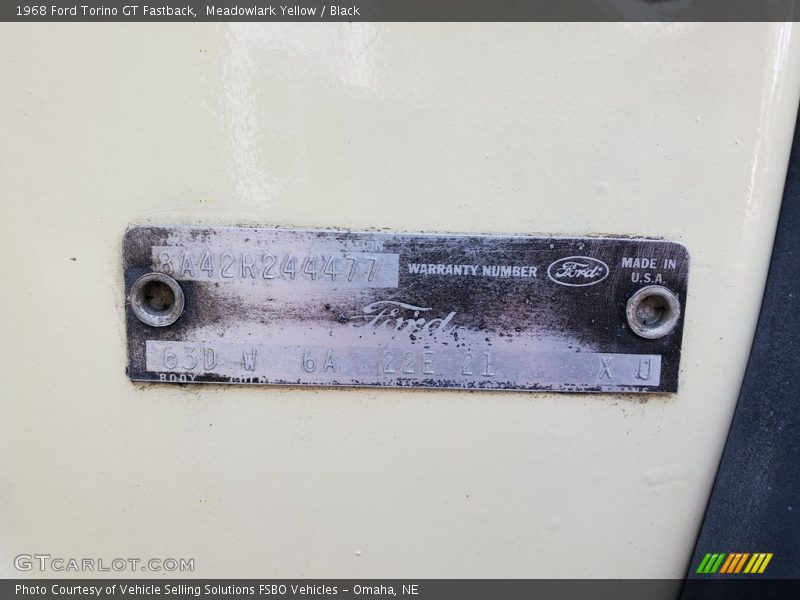 Meadowlark Yellow / Black 1968 Ford Torino GT Fastback