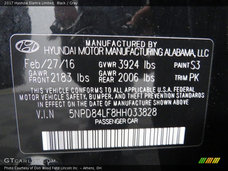 Black / Gray 2017 Hyundai Elantra Limited
