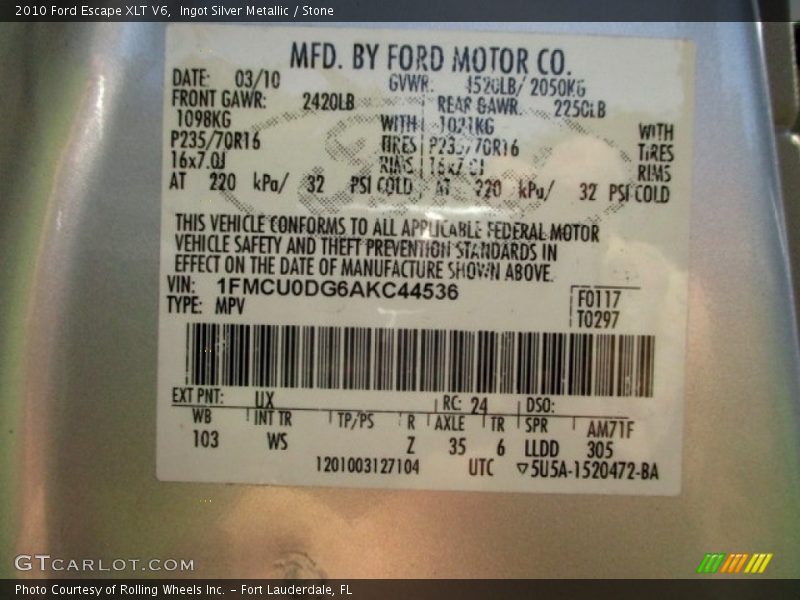 Ingot Silver Metallic / Stone 2010 Ford Escape XLT V6