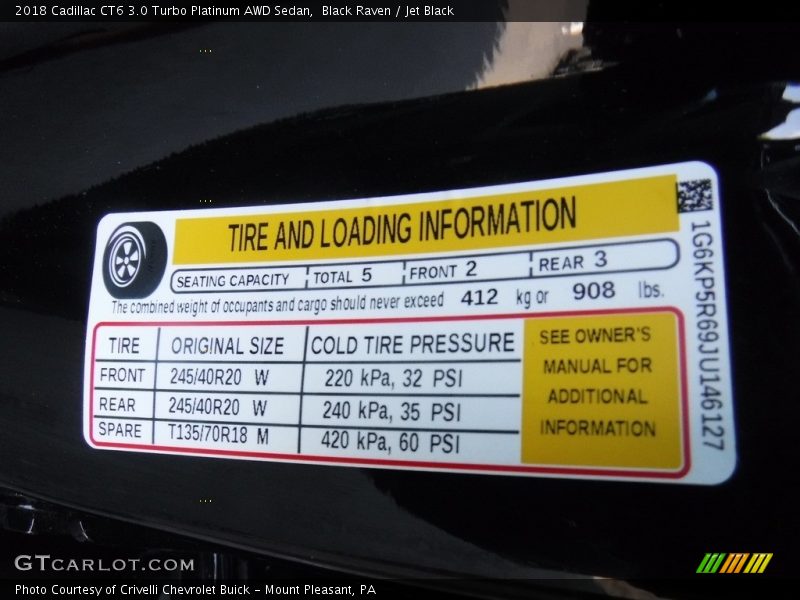 Info Tag of 2018 CT6 3.0 Turbo Platinum AWD Sedan