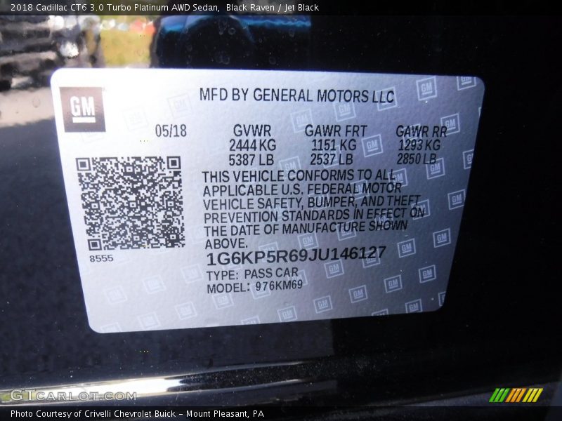 Black Raven / Jet Black 2018 Cadillac CT6 3.0 Turbo Platinum AWD Sedan