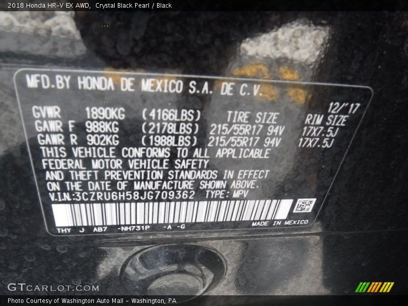 Crystal Black Pearl / Black 2018 Honda HR-V EX AWD