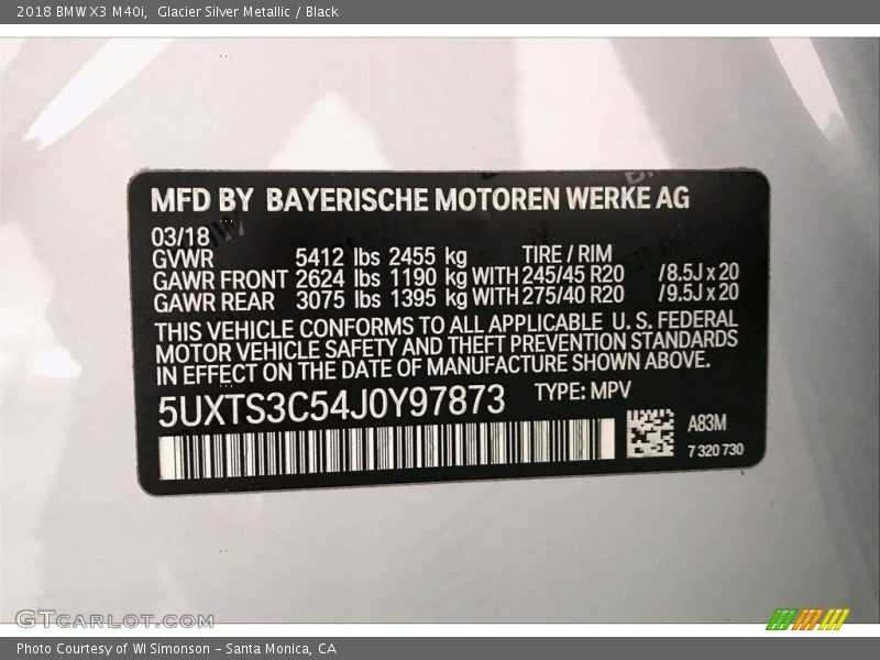 2018 X3 M40i Glacier Silver Metallic Color Code A83