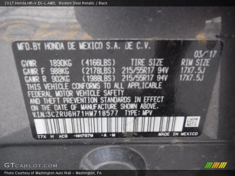 Modern Steel Metallic / Black 2017 Honda HR-V EX-L AWD