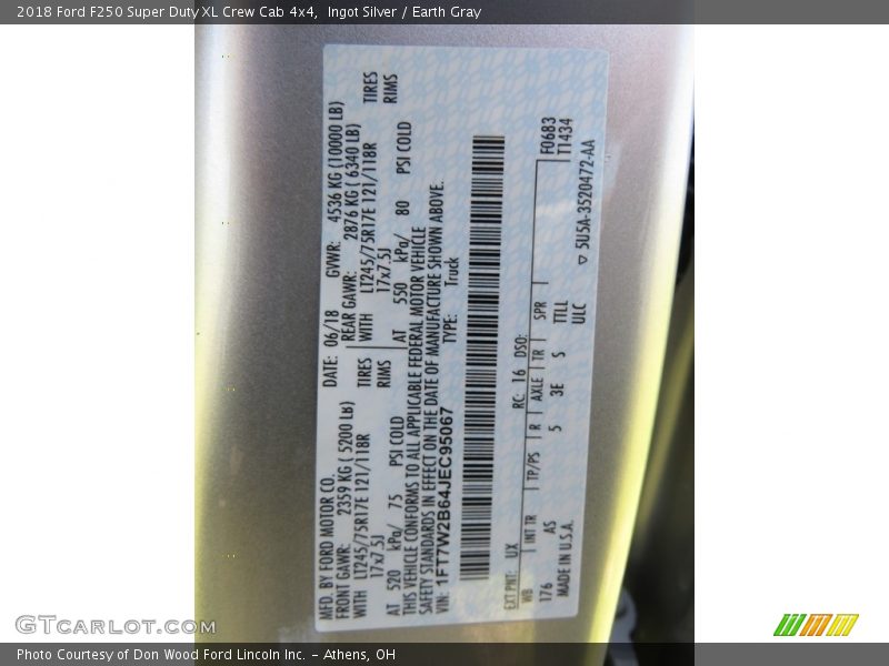 Ingot Silver / Earth Gray 2018 Ford F250 Super Duty XL Crew Cab 4x4