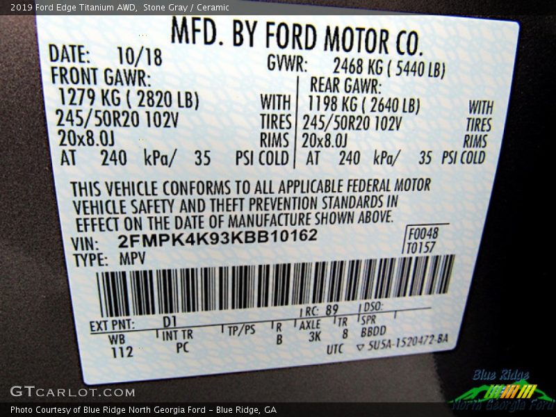 Stone Gray / Ceramic 2019 Ford Edge Titanium AWD