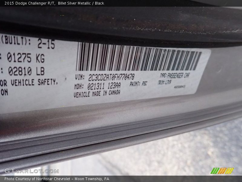Billet Silver Metallic / Black 2015 Dodge Challenger R/T