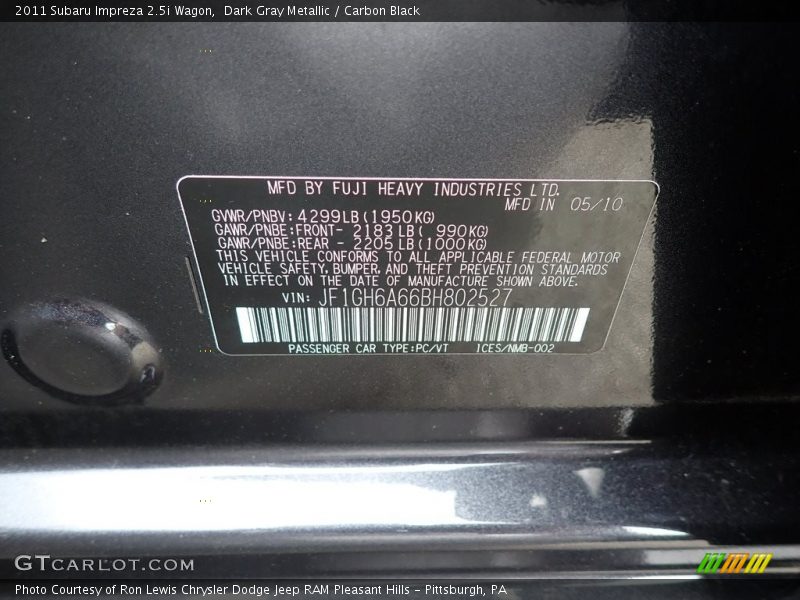 Dark Gray Metallic / Carbon Black 2011 Subaru Impreza 2.5i Wagon