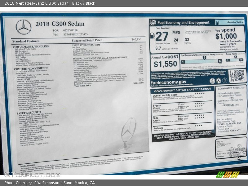 Black / Black 2018 Mercedes-Benz C 300 Sedan