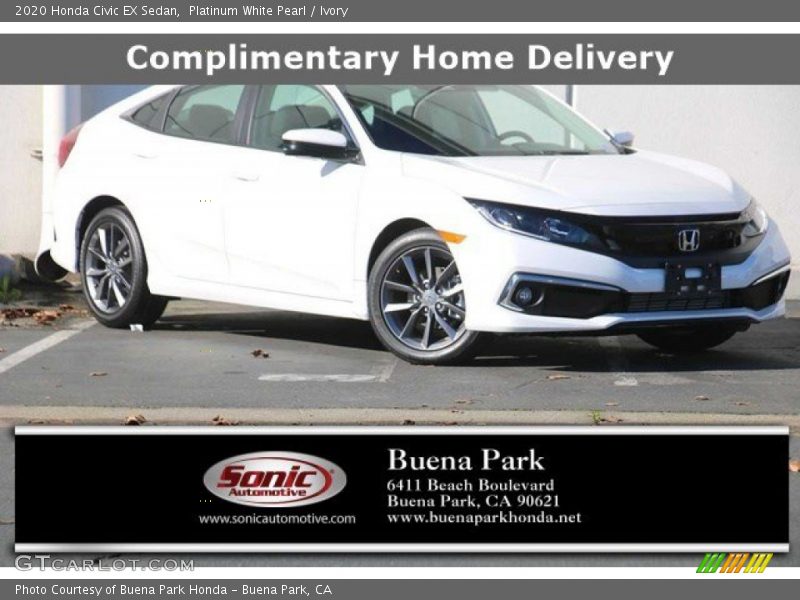 Platinum White Pearl / Ivory 2020 Honda Civic EX Sedan