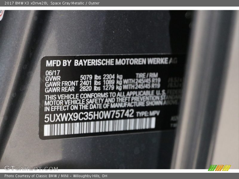 Space Gray Metallic / Oyster 2017 BMW X3 xDrive28i