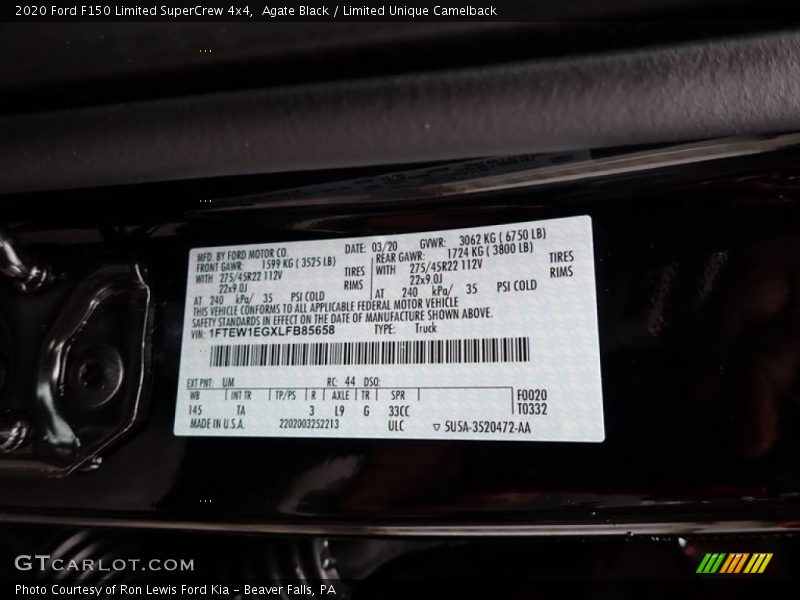 Agate Black / Limited Unique Camelback 2020 Ford F150 Limited SuperCrew 4x4