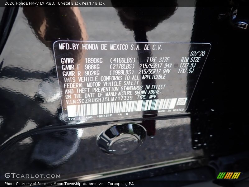 Crystal Black Pearl / Black 2020 Honda HR-V LX AWD