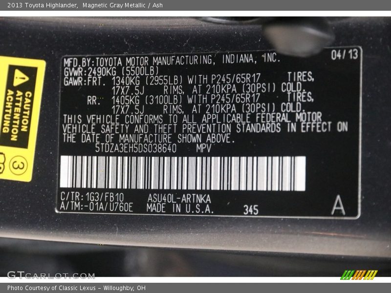 Magnetic Gray Metallic / Ash 2013 Toyota Highlander