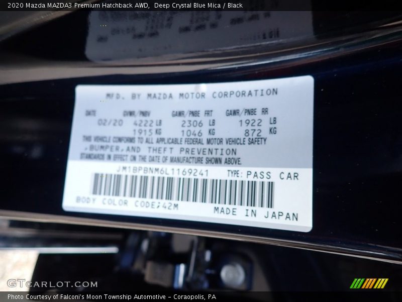 Deep Crystal Blue Mica / Black 2020 Mazda MAZDA3 Premium Hatchback AWD