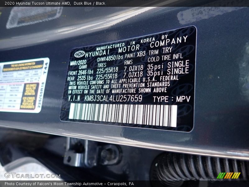 Dusk Blue / Black 2020 Hyundai Tucson Ultimate AWD