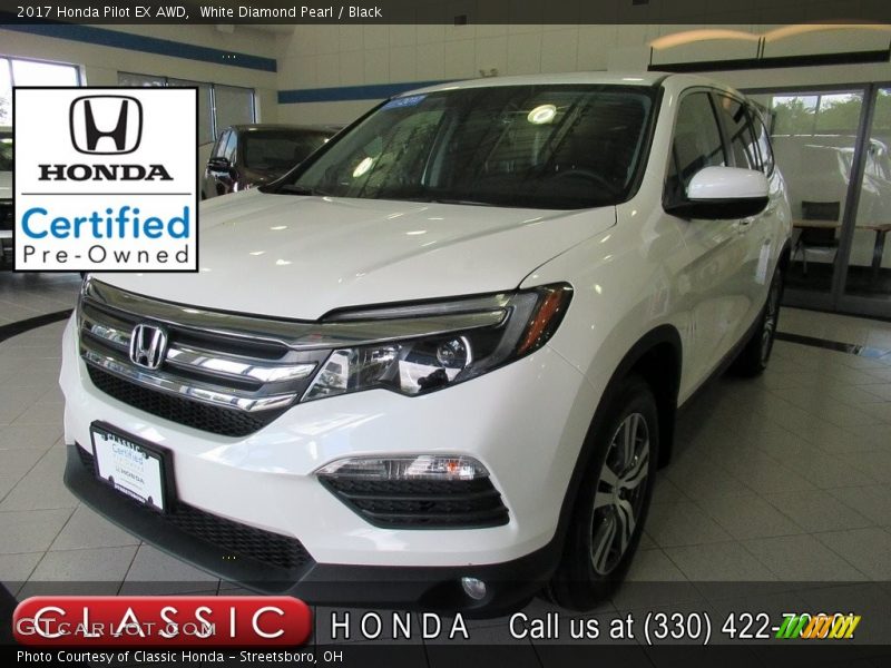 White Diamond Pearl / Black 2017 Honda Pilot EX AWD