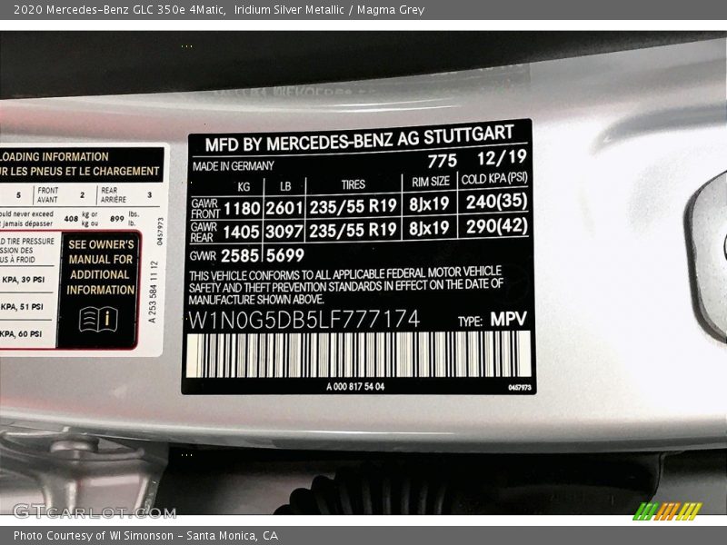 Iridium Silver Metallic / Magma Grey 2020 Mercedes-Benz GLC 350e 4Matic