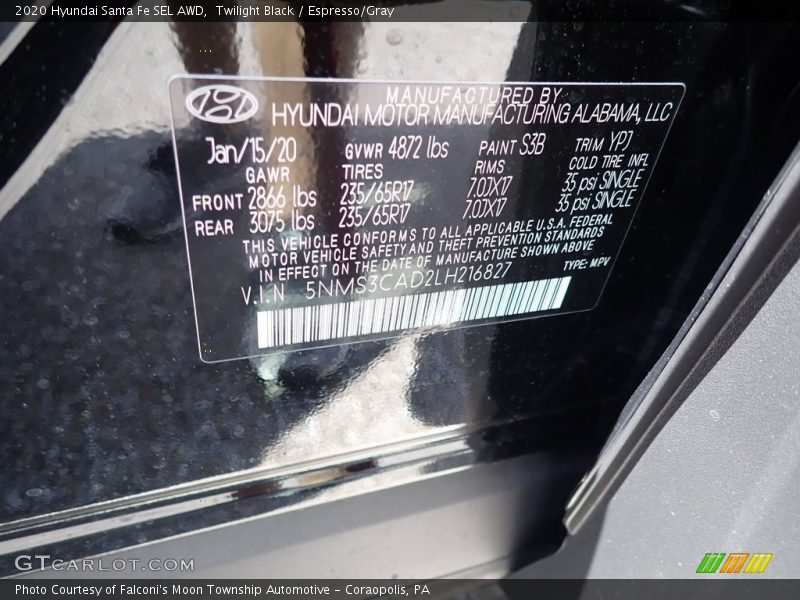 Twilight Black / Espresso/Gray 2020 Hyundai Santa Fe SEL AWD