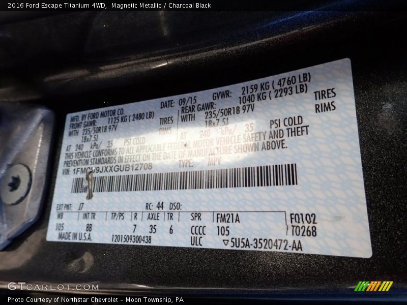 Magnetic Metallic / Charcoal Black 2016 Ford Escape Titanium 4WD