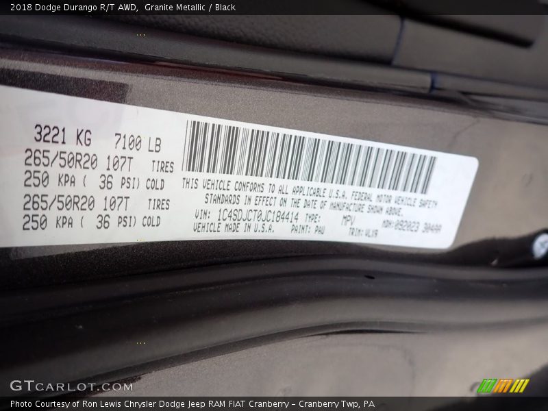 Granite Metallic / Black 2018 Dodge Durango R/T AWD