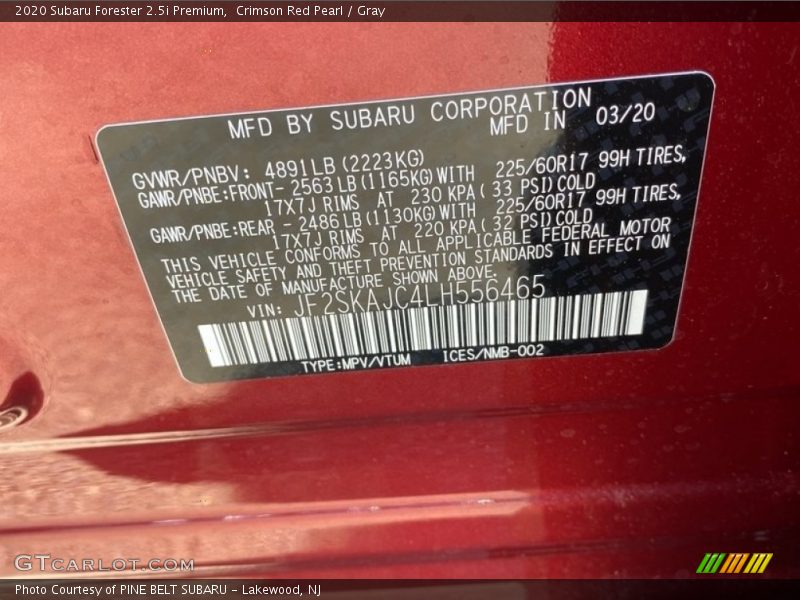 Crimson Red Pearl / Gray 2020 Subaru Forester 2.5i Premium