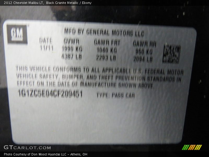 Black Granite Metallic / Ebony 2012 Chevrolet Malibu LT