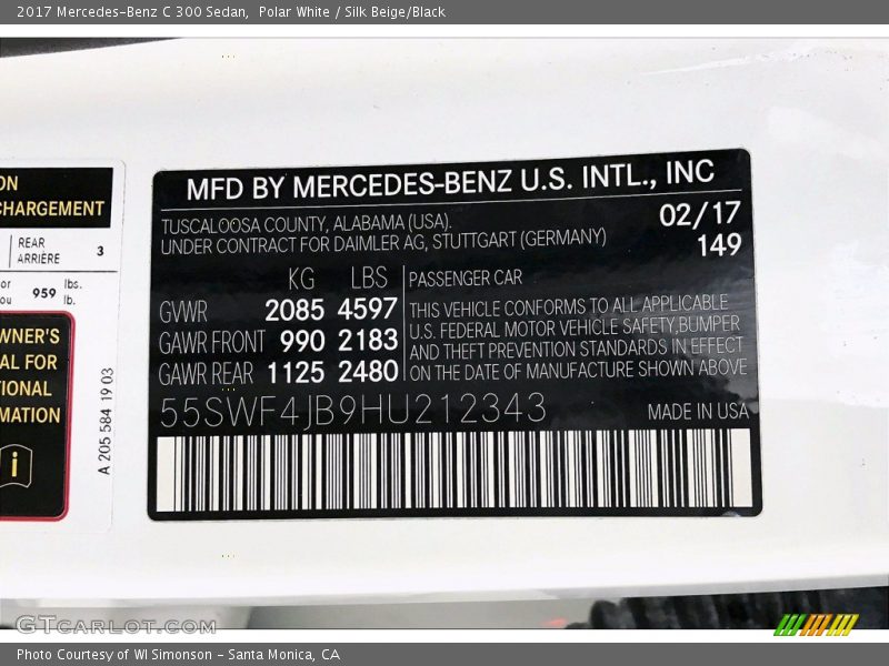 Polar White / Silk Beige/Black 2017 Mercedes-Benz C 300 Sedan