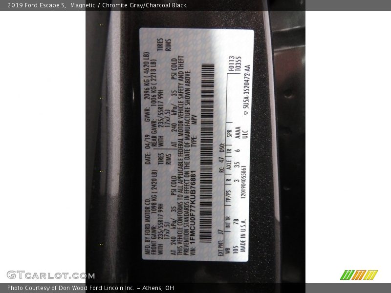 Magnetic / Chromite Gray/Charcoal Black 2019 Ford Escape S