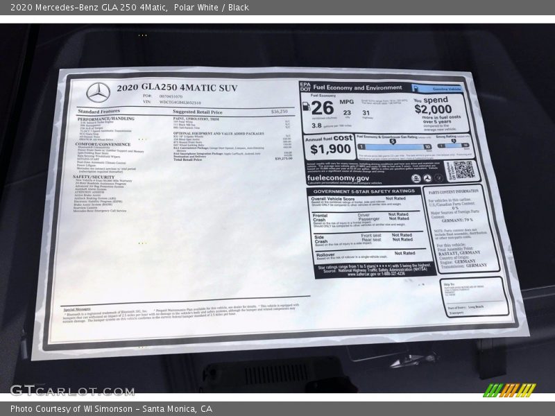 Polar White / Black 2020 Mercedes-Benz GLA 250 4Matic