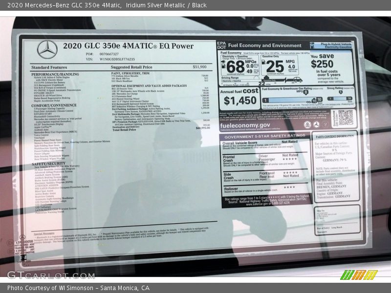 Iridium Silver Metallic / Black 2020 Mercedes-Benz GLC 350e 4Matic