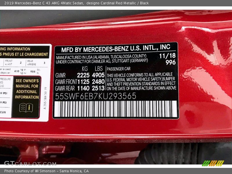 designo Cardinal Red Metallic / Black 2019 Mercedes-Benz C 43 AMG 4Matic Sedan