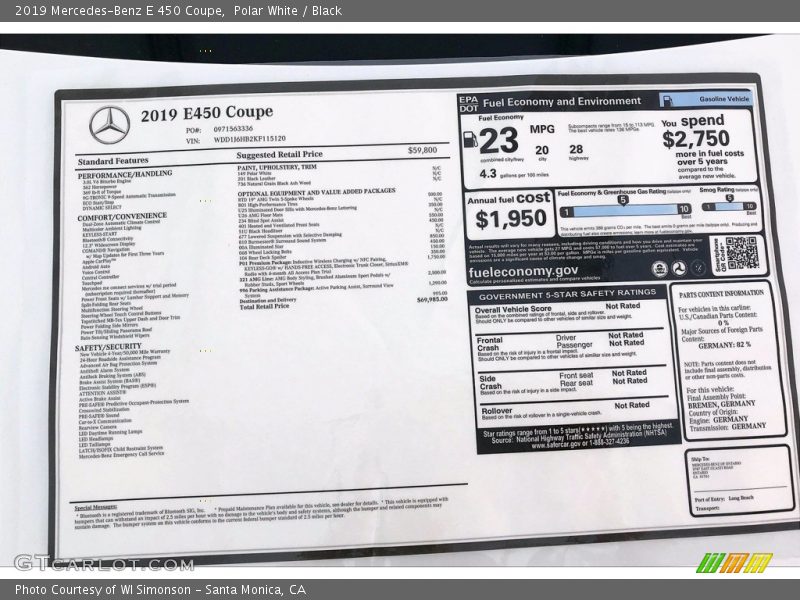 Polar White / Black 2019 Mercedes-Benz E 450 Coupe