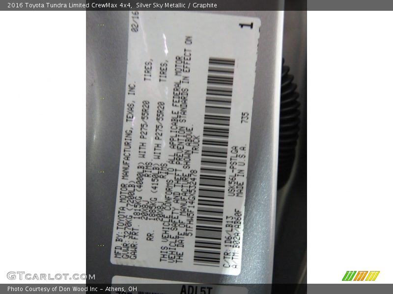 Silver Sky Metallic / Graphite 2016 Toyota Tundra Limited CrewMax 4x4